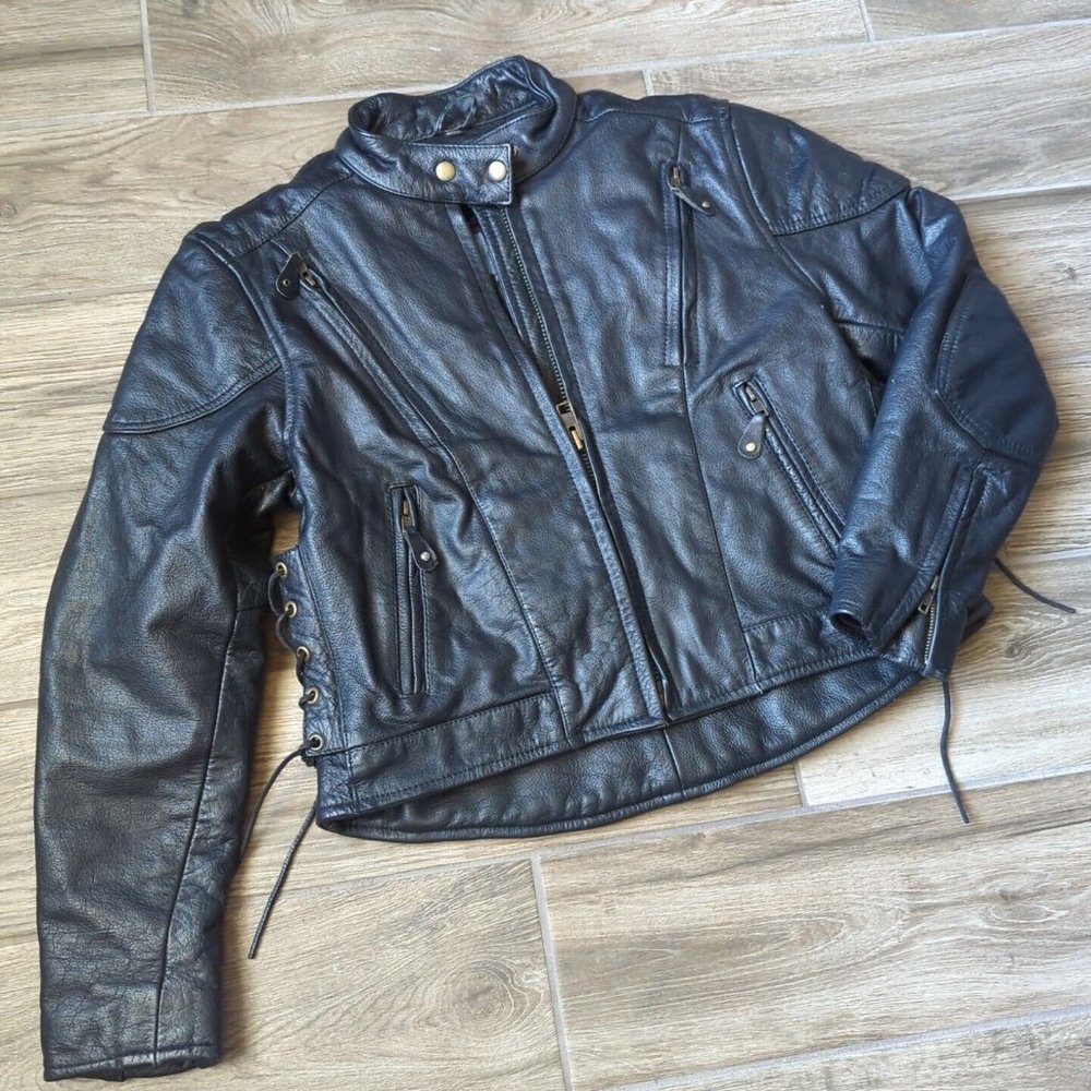 XElement by USA Heavy Leather Quilted Lined Lace Sides Zip Vents Pocket